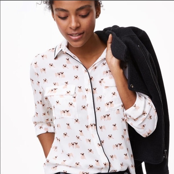 LOFT Tops - Ann Taylor Loft Pug long sleeve white blouse